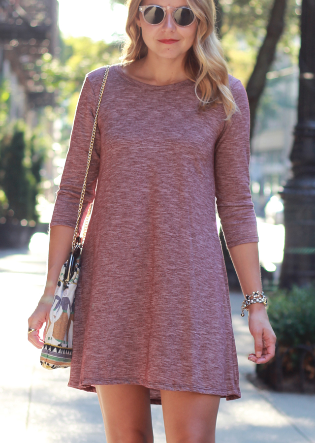 Meatpacking District NYC wearing Swing dress and suede ankle booties 