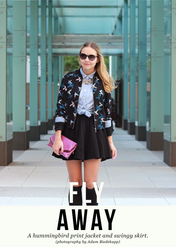 The Steele Maiden: Printed bomber jacket and skater skirt