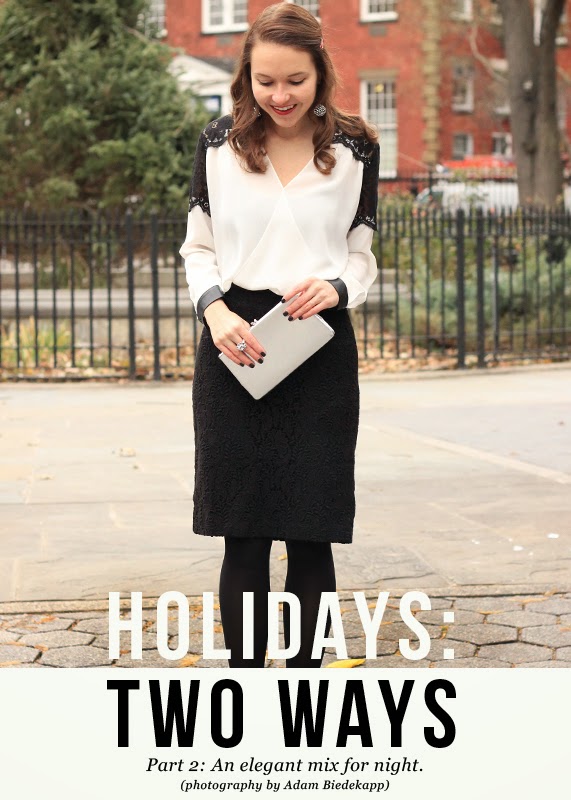 The Steele Maiden: Holiday Evening Look with Talbots Lace Pencil Skirt Tweed Heels