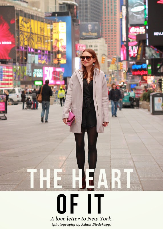 The Steele Maiden: Times Square NYC in lace romper and Loren Hope earrings