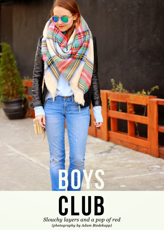 The Steele Maiden: Boyfriend jeans and Aerie blanket scarf