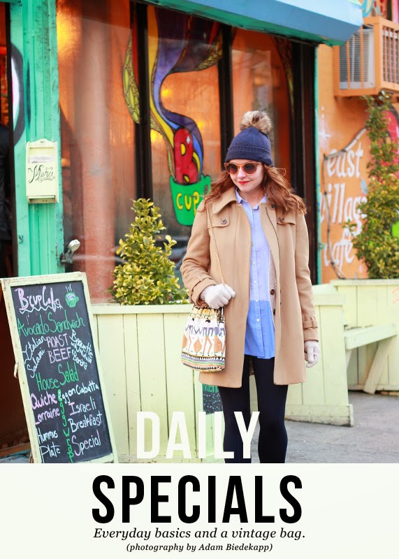 The Steele Maiden: Loft color block shirt with J.Crew camel coat and pom beanie