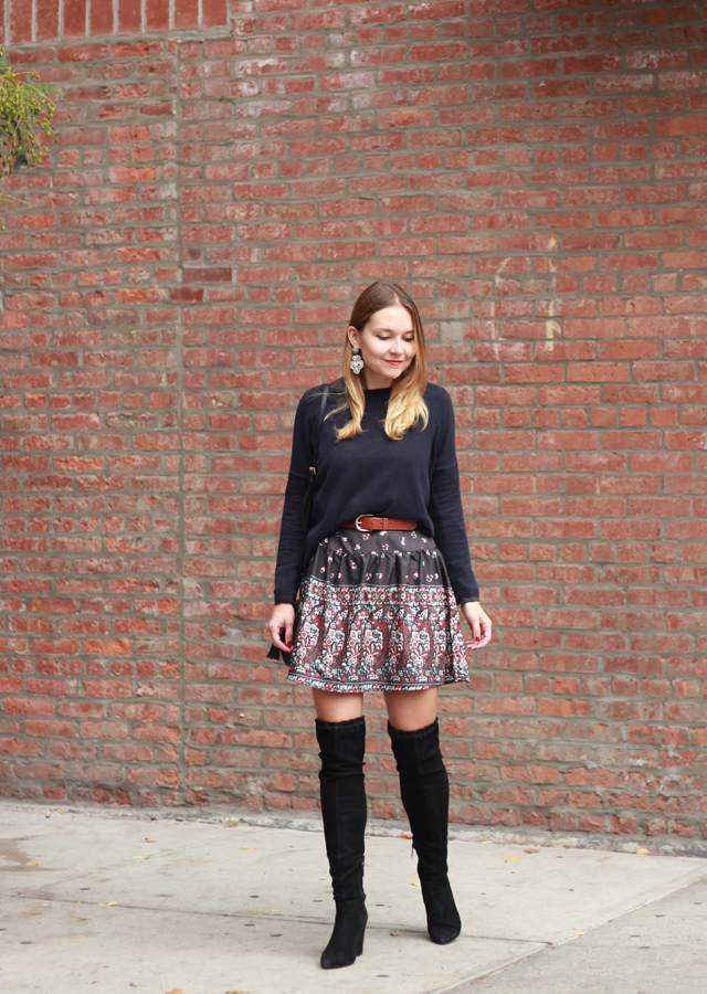 Printed Skirt and Over the Knee Boots