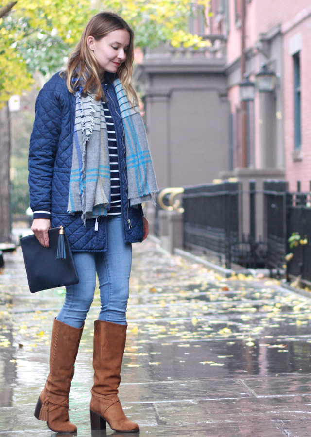 Plaid Blanket Scarf and Suede Tassel Boots