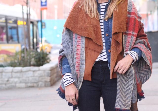Shearling Vest and Blanket Scarf