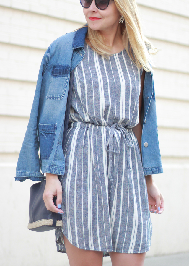Old Navy Stripe Linen Dress and Coach White Sneakers