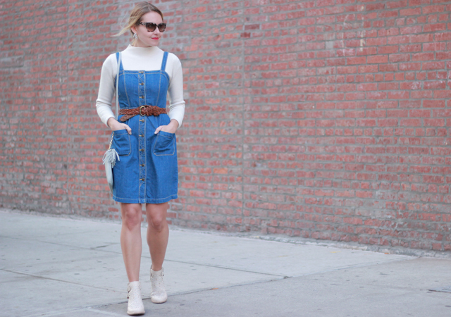Old Navy Denim Button Front Dress and Looped Ponytail