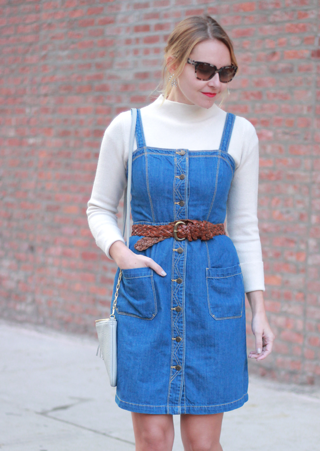 Old Navy Denim Button Front Dress and Looped Ponytail